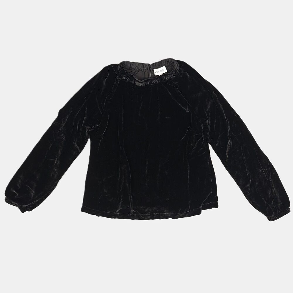 Bella Dahl Silk Blend Velvet Black Top Size XS Gathered Trim Whimsigoth Witchy